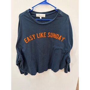 Vintage Havana Easy Like Sunday Graphic Long Sleeve Top Navy Medium 100% Cotton